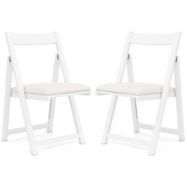 NEVEZO Foldable Dining Chair Set of 2 with Padded Seat and Curved Backrest-White