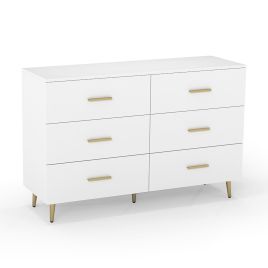 ALWIN White Chest of Drawers - Large-sized, 6 Drawers, Double