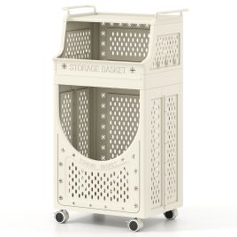 QUVEN 3/4-Tier Laundry Cart with Large Hamper and Lockable Wheels-Beige-3-Tier