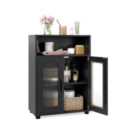 LUVON Bathroom Cabinet with 2 Doors & Adjustable Shelf-Black