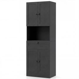 CIREL Tall Bathroom Cabinet with 4 Doors & Drawer-Black