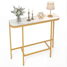 RAVOR Entryway Table with Faux Marble Top and Metal Frame for Hallway-White & Golden
