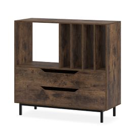 LUXEN Record Player Stand Mid Century Turntable Stand with Open Compartment-Brown