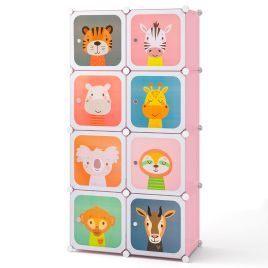 FION 8-Cube Portable Kids Wardrobe with Hanging Section-Pink