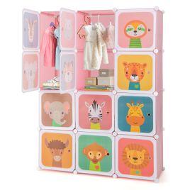 12 Cube Portable Kids Storage Cabinet with Hanging Section - Pink