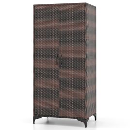 Wardrobe - RATNA 2 Door Rattan Wardrobe Brown 72cm