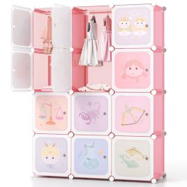 CAUL Children 12-Cube Wardrobe Baby Dresser Kids Bedroom Armoire-Pink