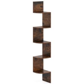 HALVIX 5-Tier Corner Shelf Wall Mount Floating Corner Bookshelf Corner Ladder Shelf-Rustic Brown