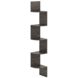 HALVIX 5-Tier Corner Shelf Wall Mount Floating Corner Bookshelf Corner Ladder Shelf-Grey