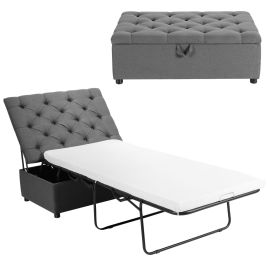 Single Bed - 2-in-1 Convertible 3ft Ottoman Storage Bed with Mattress for Home and Office-Grey