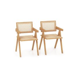 Armchair - Rattan Accent Chairs Set of 2 with Natural Bamboo Frame-Natural