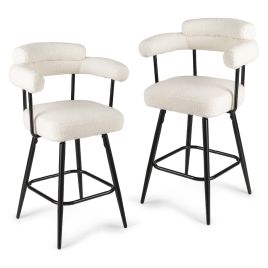 ORCLIFF Set of 2 Swivel Bar Stool Counter Chairs with Curved Backrest-White