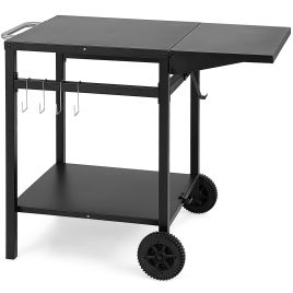 BBQ Table - Movable Dining Cart Table Trolley with Folding Tabletop for BBQ Grill-Black