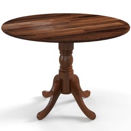 Dining Table - Wooden Dining Table with Round Tabletop and Curved Trestle Legs-Walnut
