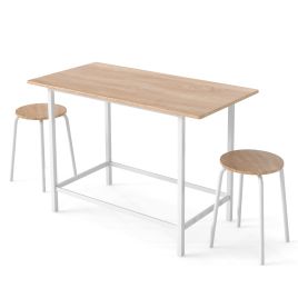 3-Piece Dining Set with 2 Round Chairs and Adjustable Foot Pads-Natural