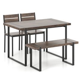 4-Piece Wooden Rectangular Dining Table Set with 1 Bench and 2 Armless Chairs for 4-Grey