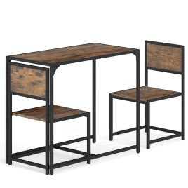 LYNOR 3 Piece Dining Table Set with Metal Frame and Low Back-Brown