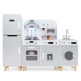 Kids Kitchen Toy - Kids Kitchen Playset with Refrigerator and Washing Machine-Grey