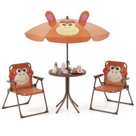 DARAVE Kids Picnic Table and Chair Set with 2 Folding Chairs and Height Adjustable Umbrella-Brown