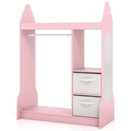 RIORA Kids Play Armoire Dresser with Acrylic Mirror Cloth Hanger-Pink