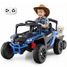 NYNOR 12V Battery Powered Ride On Kids Tractor with Detachable Trailer-Navy