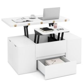 ZIREX Lift Top Coffee Table with Hidden Compartment and Drawer-White
