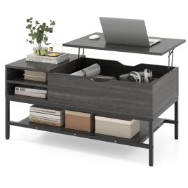 CALIX Lift Top Coffee Table with Hidden Compartment and Storage Shelf-Grey