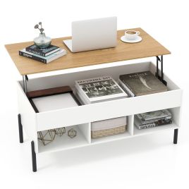 DRYTHORN Lift Top Coffee Table with Large Hidden Compartment and 3 Open Cubbies-White