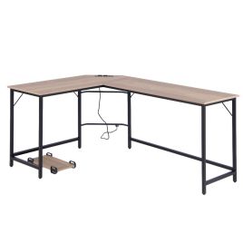 Computer Desk - LShaped Desk with Power Outlet CPU Stand and Heavyduty Metal Frame Natural 168cm