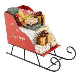 Metal Christmas Santa Sleigh Gift Basket - Red