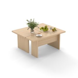 GREYLOCK Modular Coffee Table Set of 2 L Shaped Center Tables for Small Space-Oak