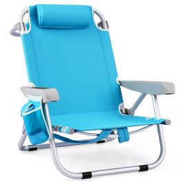 CAVE Folding Backpack Beach Chair with 5-Position Backrest for Adults-Blue