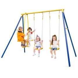 Kids Swing Set - Heavy-Duty Kids Playset with 2 Swing Seats and 2 Glider Seats for Children 3-12 Years Old-Blue