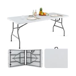 Camp Furniture - 180 CM Folding Plastic Dining Table with Handle Metal Legs and Non-slip Foot Pads