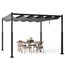 Garden Pergola - 310 x 310 cm Outdoor Pergola with Retractable Canopy-Black and Grey