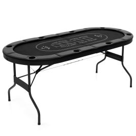 ULSI Foldable Poker Table for 8 Players Portable Oval Card Board with Cup Holders-Black