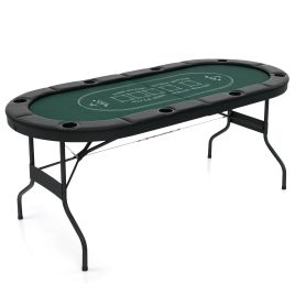 ULSI Foldable Poker Table for 8 Players Portable Oval Card Board with Cup Holders-Green
