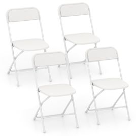Dining Chair - 4 Pack Metal Folding Chairs with Plastic Seat and Back-White