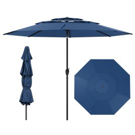 AIVVI 295 cm 3-tier Vented Patio Large Market Table Umbrella with Push Button Tilt-Navy