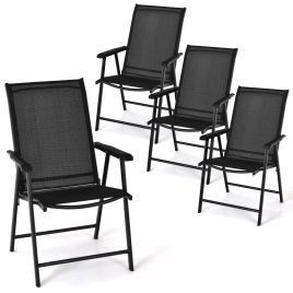 ULRI Set of 4 Folding Chairs in Fabric and Metal Garden Chairs-Black