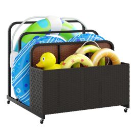 LYNDREL Outdoor Wicker Patio Pool Float Storage Organizer for Floaties-Brown