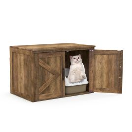 Cat Furniture - Cat Litter Box Enclosure with Countertop and Storage Cabinet-Oak