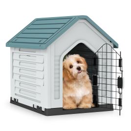ULORA Plastic Dog House with Metal Lockable Door and Air Vents-Dark Blue