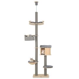 Cat Furniture - Floor to Ceiling Cat Tree with Adjustable Height for Indoor Cats-Natural