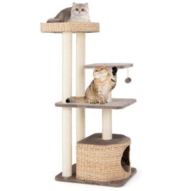 Cat Furniture - Cattail Cat Tower with Sisal Scratching Posts Perch Condo and Dangling Ball-Coffee