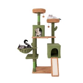 Cat Furniture - 160 cm Multi-level Cactus Cat Tree for Indoor Cats with Scratching Posts-Green
