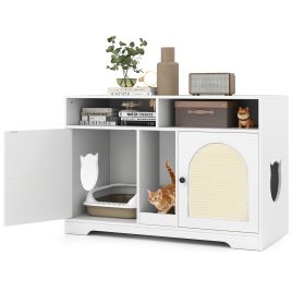 Cat Litter Box Enclosure for 2 Cats with Storage Double Rooms Scratching Board-White