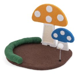 Mushroom Cat Bed with Wide Large Platform and Sisal Scratching Panel-Multicolor