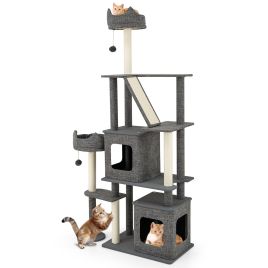 180CM Tall Cat Tree Multi-Level Large Cat Tower with Scratching Posts-Grey