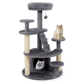 RALYSI Multi-level Kitty Tower with Padded Perch and Scratching Posts-Grey